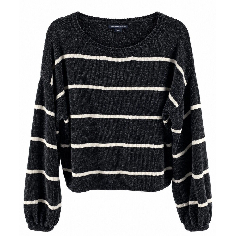 American Eagle Striped Chenille Sweater Shirt Cropped Cozy Pullover Medium